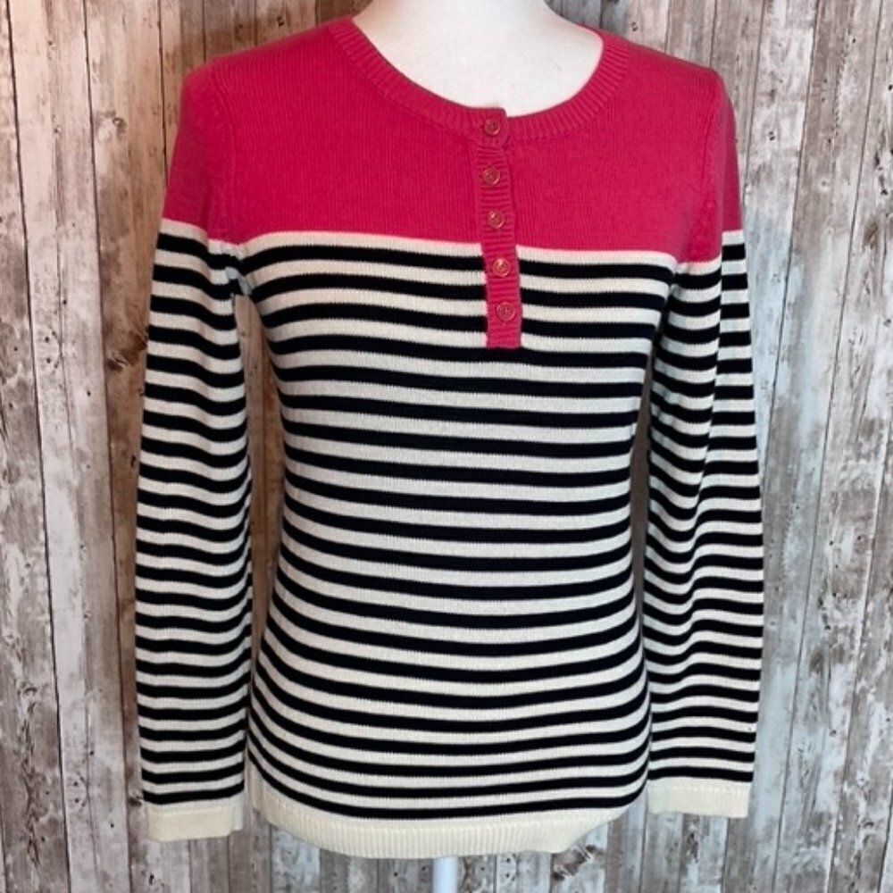Talbots Pink with Black & White Striped Sweater size XS